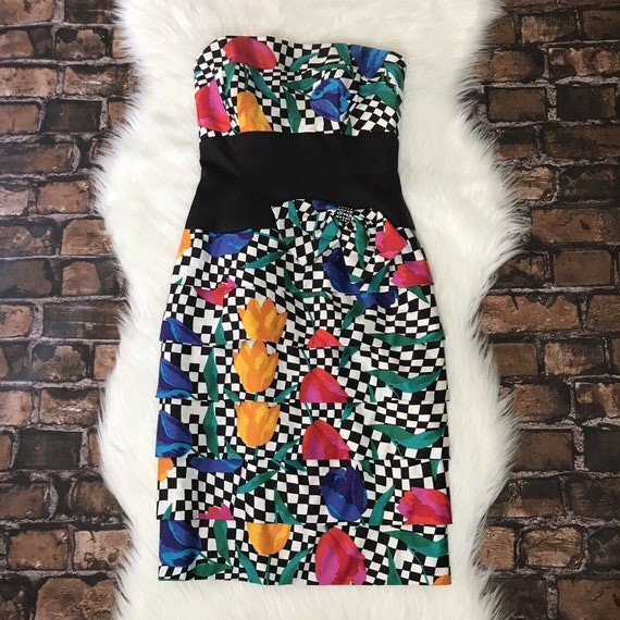 Lillie Rubin Strapless Cocktail Sheath Dress Flora
