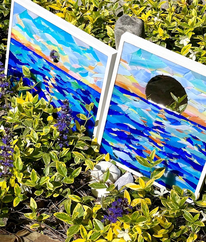 Ocean Sunset Mosaic Beach Mosaic Wall Art Stained Glass Etsy