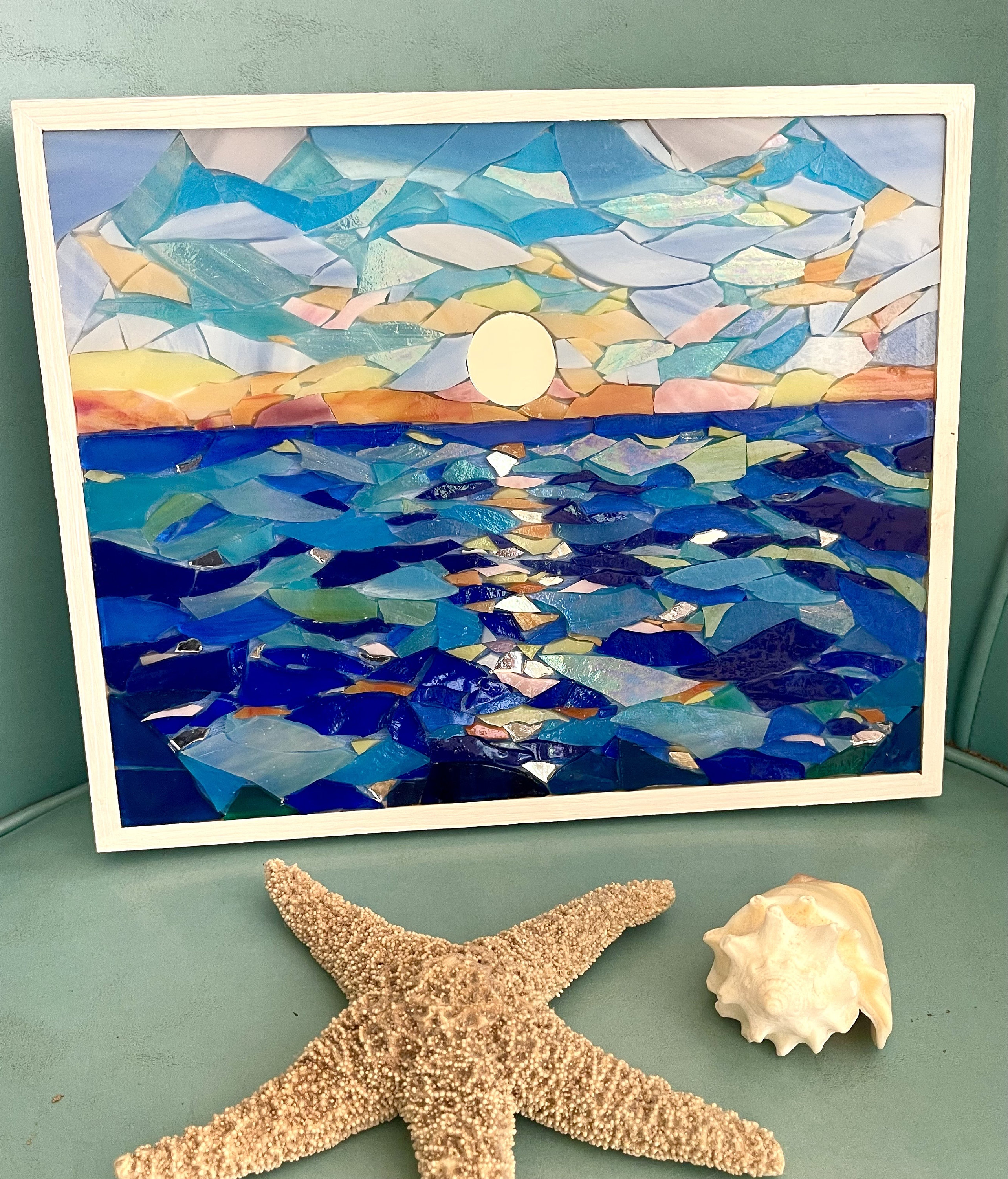 Ocean Sunset Mosaic Beach Mosaic Wall Art Stained Glass Mosaic Wall