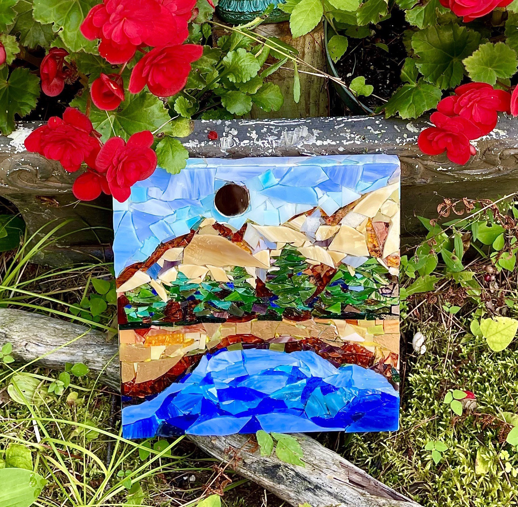 Stained Glass Mountain Mosaic Art: Lake House Wall Decor - Etsy