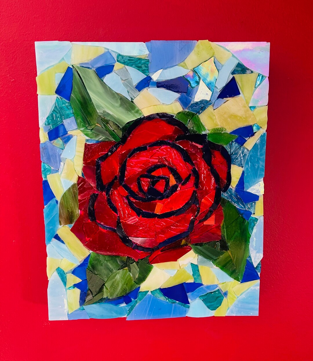 Stained Glass Rose Mosaic Art: Handmade Floral Wall Decor - Etsy