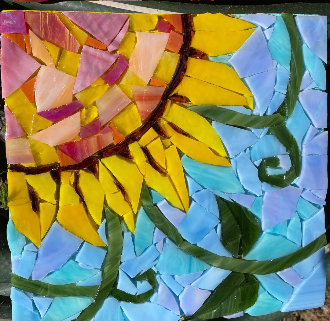 Outdoor Sunflower Mosaic Wall Art Stained Glass on Sealed and
