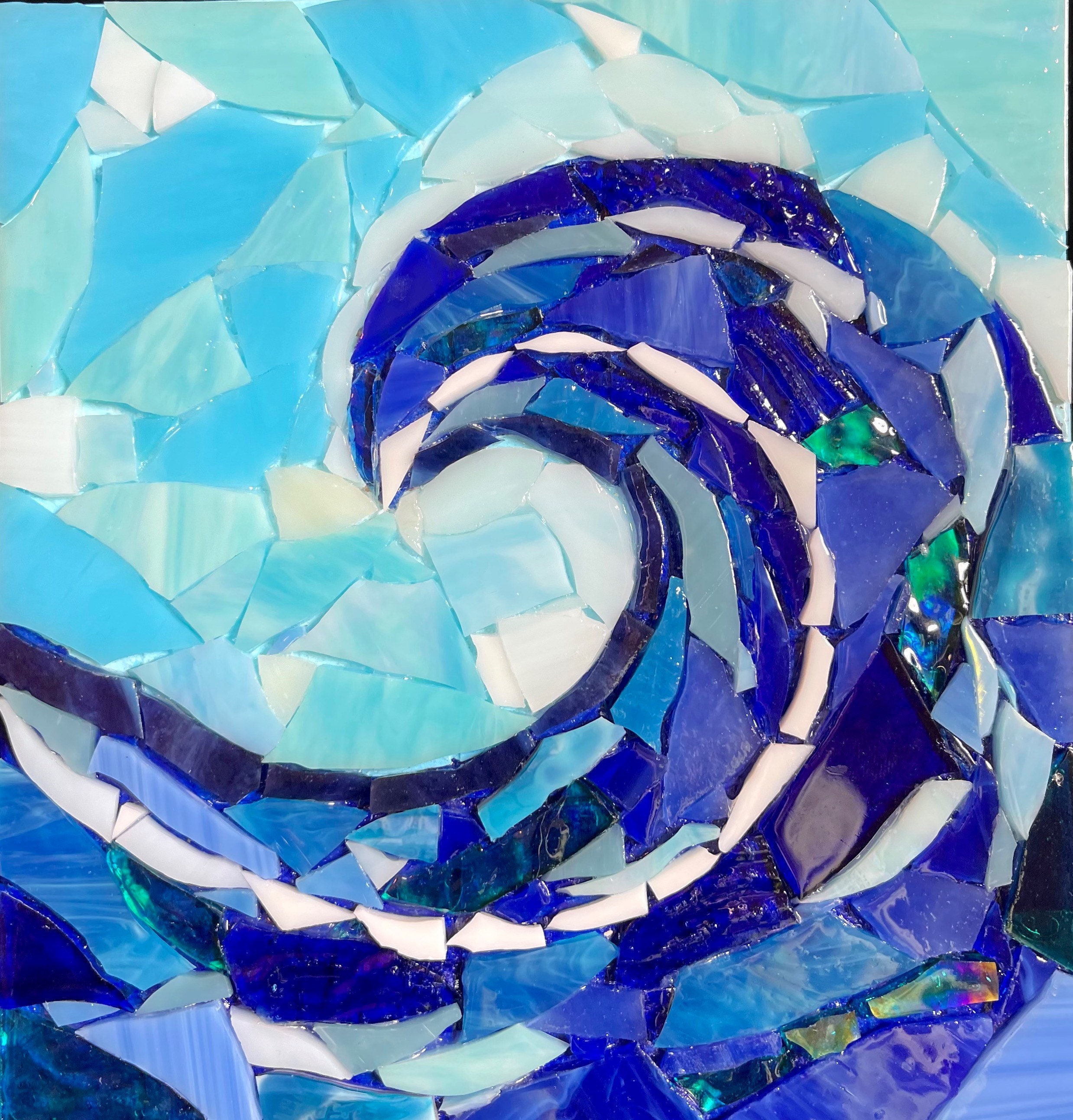 Stained Glass Wave Mosaic Wall Art: Waterproof Outdoor Decor Stained Glass Wave Mosaic Wall Art: Waterproof Outdoor Decor