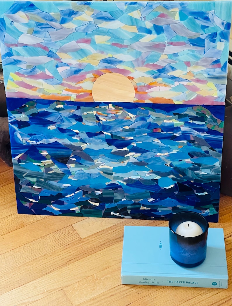 Ocean Sunset Mosaic Beach Mosaic Wall Art Stained Glass Etsy