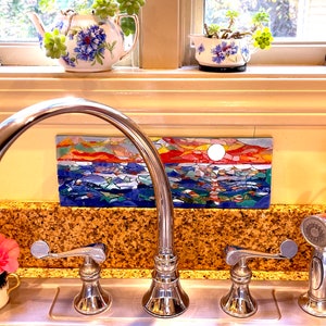 Ozean-Sonnenuntergang-Mosaik; Strand Mosaik Wandkunst; Glasmalerei-Mosaik-Wandbehang; Strandhausdekor;  Strandliebhaber Wandkunst; FÜR INNEN UND AUßEN