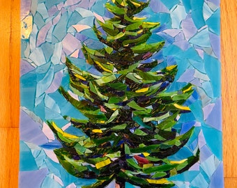 Stained Glass Pine Tree Mosaic Art, Handmade Wall Decor