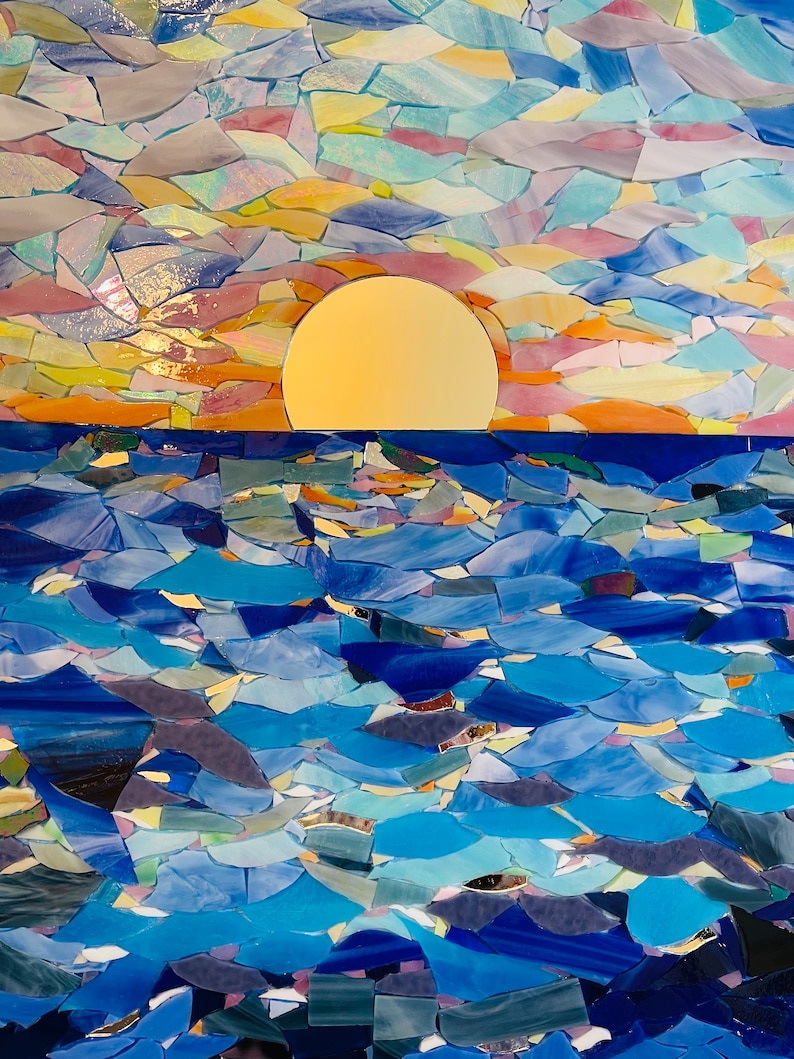 Ocean Sunset Mosaic Beach Mosaic Wall Art Stained Glass Etsy