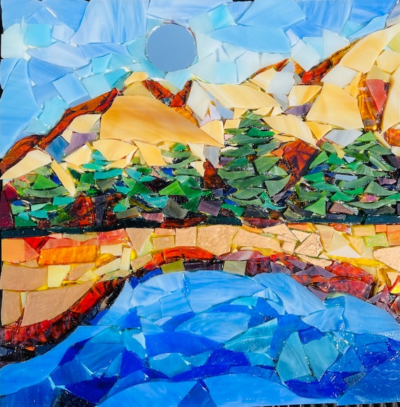 Stained Glass Mountain Lake Mosaic Art: Handmade Wall Decor - Etsy