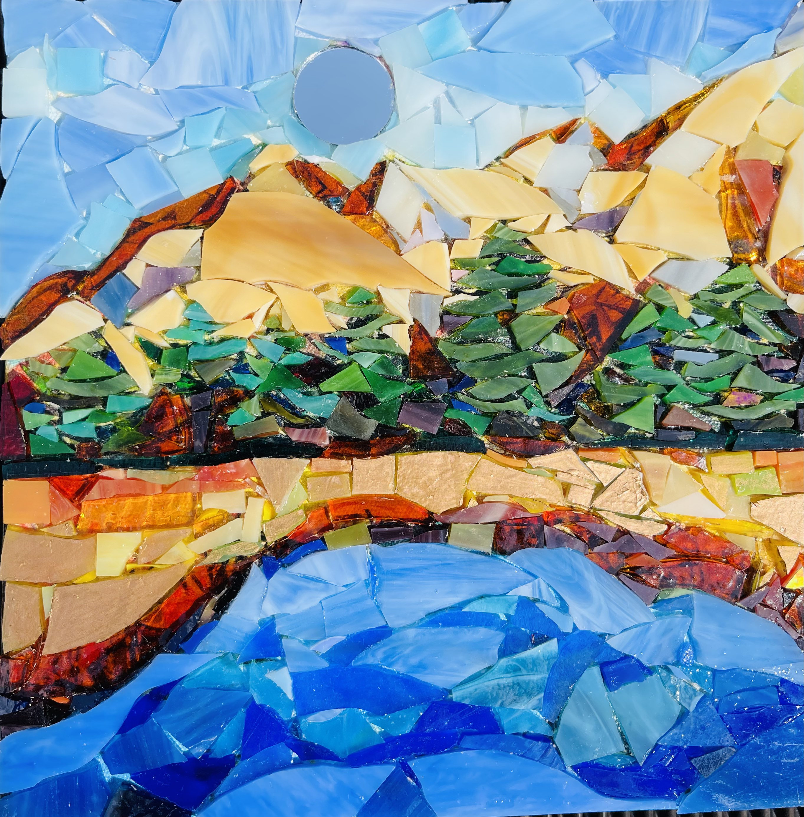 Stained Glass Mountain Mosaic Art: Lake House Wall Decor - Etsy