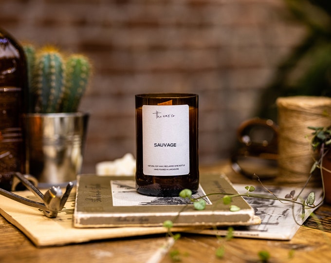 Soy Candle Sauvage Scent Upcycled Vegan Beer Bottle Candle Lockdown Gifts Eco Friendly Candle