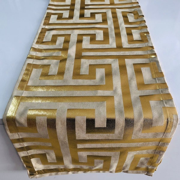 Corredor de mesa de oro/Decoración de mesa de oro/Corredor de mesa beige y dorado/Pieza central de mesa de oro metálico/Corredor de mesa de lámina de oro/Mesa temática de oro