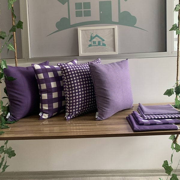 Purple Plaid Pillow Cover|Purple Buffalo Plaid Pillow Case|Purple White Checker Pillow|Purple Plaid Cushion|Purple Pillows|Purple Outdoor