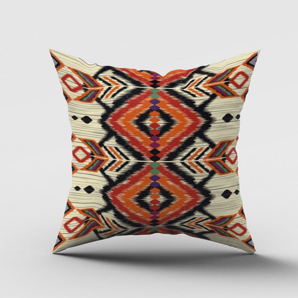 Rug Design Pillow Covers|Southwestern Throw Pillow|Aztec Ethnic Pillowcase|Brick Color Home Decor|Rustic Kilim Cushion|Geometric Style Cover