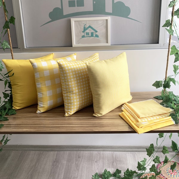Yellow Plaid Pillow Cover|Yellow Buffalo Plaid Pillow Case|Yellow White Checker Pillow|Yellow Plaid Cushion|Orange Pillows|Yellow Outdoor