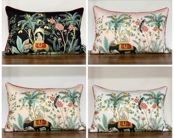 Tropical Lumbar Pillow Cover|Outdoor Tropical Leaves Pillow|Sunbrella Tropical Pillow|Animal Print Cushion|10x18 12x20 12x24 14x20 20x28
