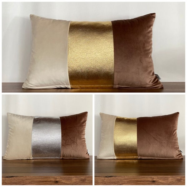 Gold Velvet Pillow Cover|Beige Gold Pillow|Cream Gold Pillow Case|Brown Gold Pillows|Gold Throw Pillow|Gold Foil Pillows|Velvet Cushions