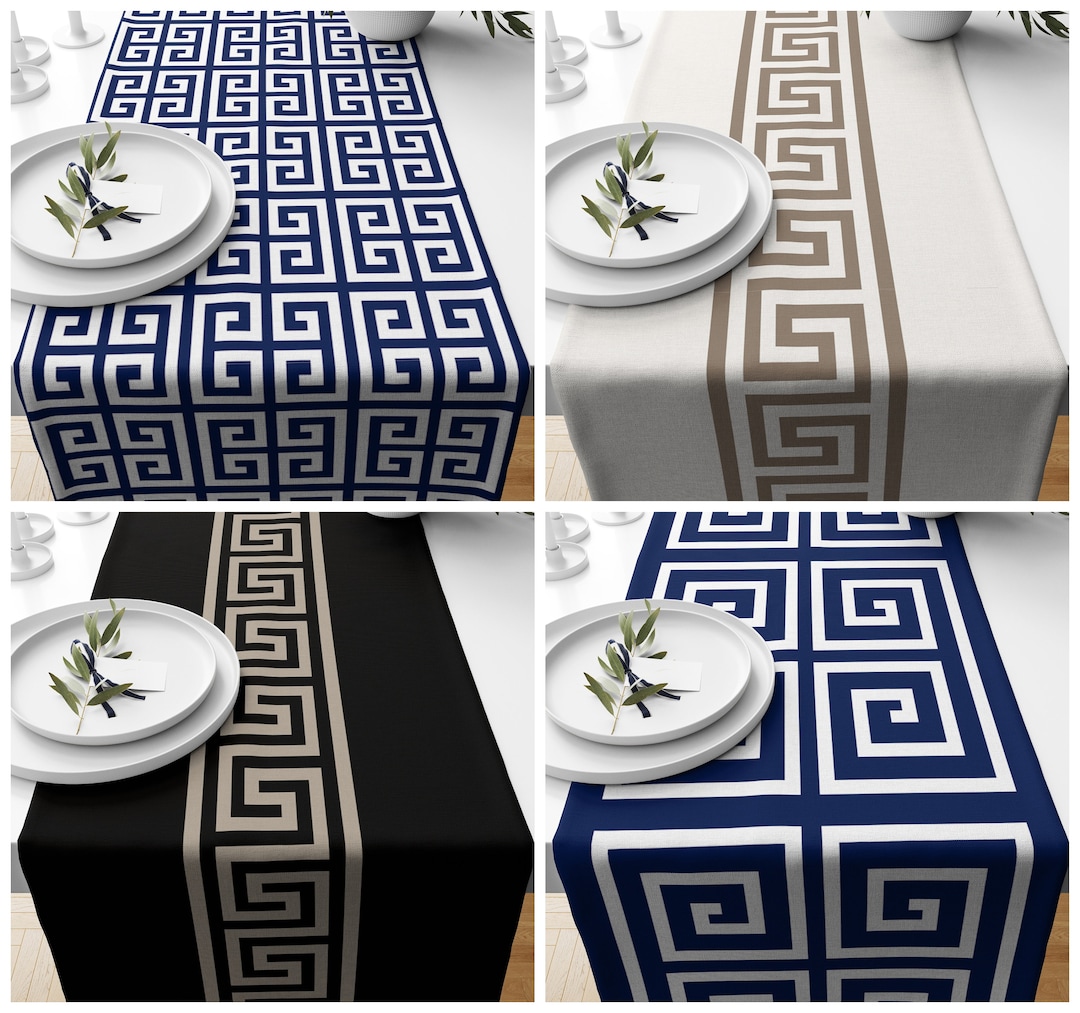 Greek Key Table Runner Navy White Tablecloth Greek Table Decor Custom