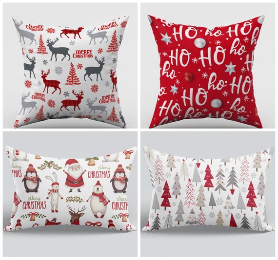 Christmas Lumbar Pillow Coverchristmas Cushion Coverchristmas Throw Pillowxmas Red Gray Pillowchristmas Ornaments Decorxmas Home Decor Etsy