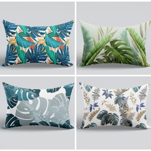 Tropical Pillow Cover|Garden Lumbar Pillow|Tropical Leaves Throw Pillow|Outdoor Tropical Leaf Pillow|Outdoor Cushion|Leaf Decor