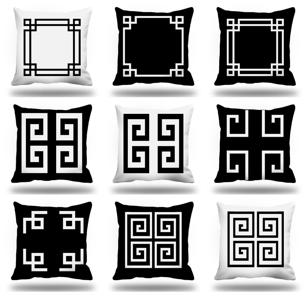 Black Greek Key Throw Pillow Cover Geometric Cushion Cover, 18x18 20x20 Pillow Case, White