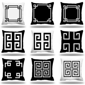 Black Greek key throw pillow cover - Geometric cushion cover, 18x18 20x20 pillow case, White Greece key pillow cover, Black and White Pillow