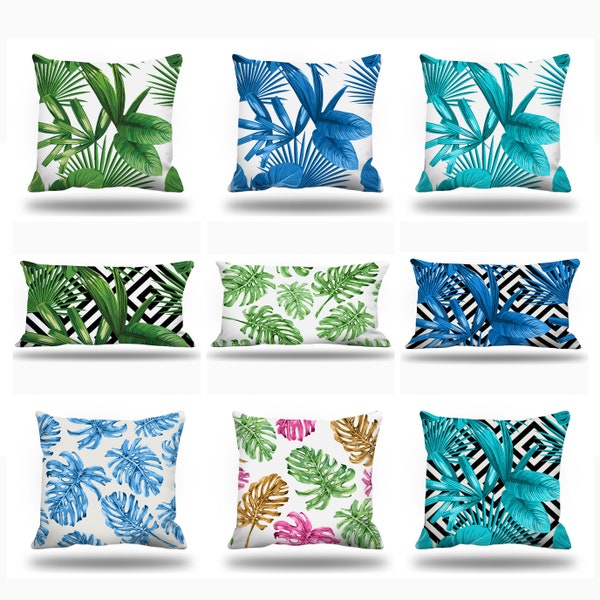 Tropical Outdoor Pillow Cover|Leaf Pillow Case|Outdoor Lumbar Pillow|Tropical Cushion|Spring Trend Throw Pillow|Palm Leaf Mostera Decor