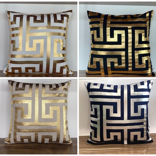 Taie d'oreiller dorée|Coussins dorés|Oreiller noir et or|Décoration d'intérieur dorée|Taie de coussin argentée|Oreillers noir et argent|Oreillers de luxe