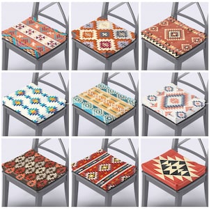 Southwestern Chair Cushions with ties Dining Chair Pads Native American Ethnic decor