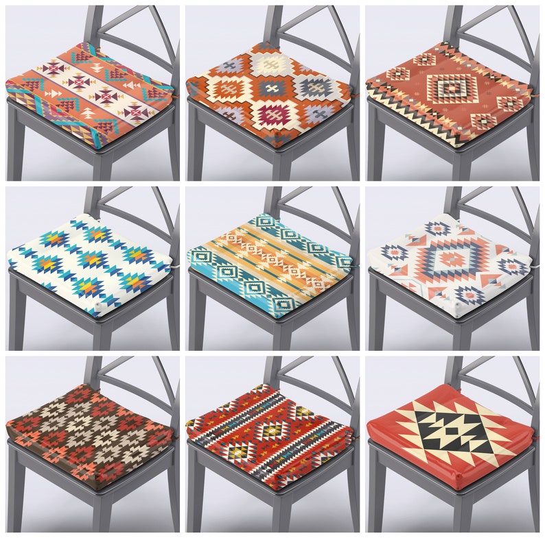 Southwestern Chair Cushions with ties Dining Chair Pads Native American Ethnic decor
