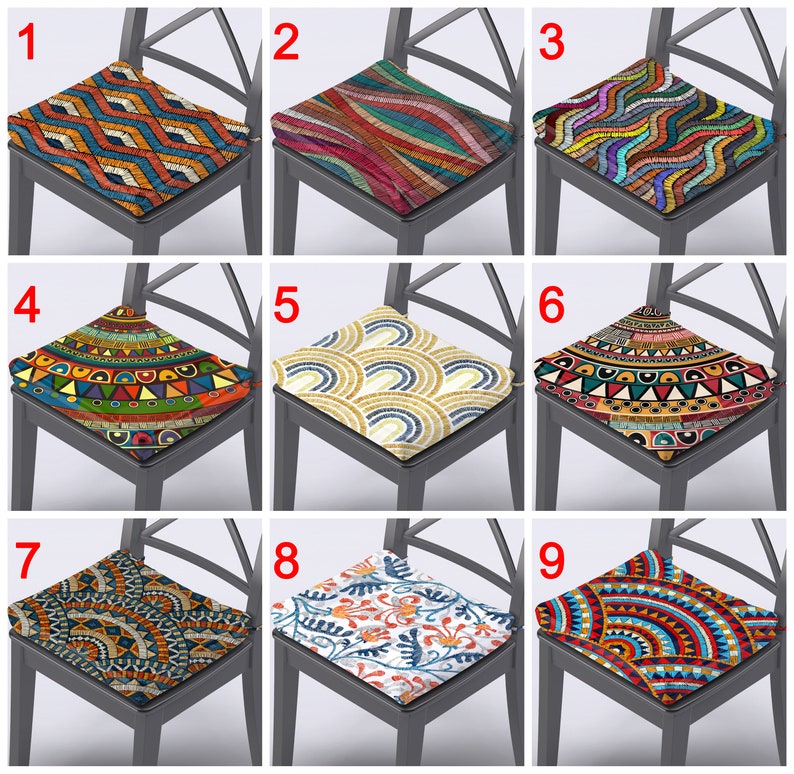 Outdoor Chair Cushions with Ties Abstract Chair Pads Colorful Chair Cushions Custom Size 1.2 or 2 inches Thick Foam Zippered Easy to Wash image 2