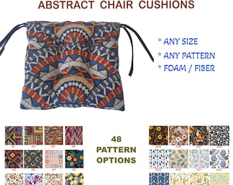 Chair Cushions with Ties TUFTED Abstract Chair Cushions Custom Size Zippered Easy to Wash Puffy Chair Pads