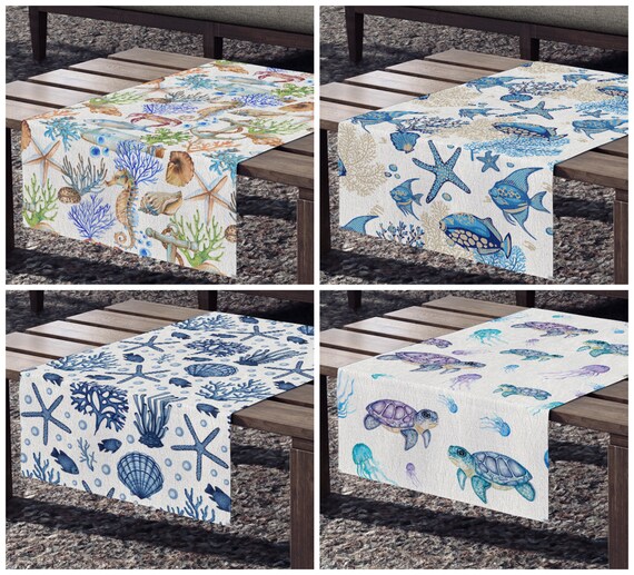 Beach Table Runner Coastal Table Decor Turtles Table Runner Etsy