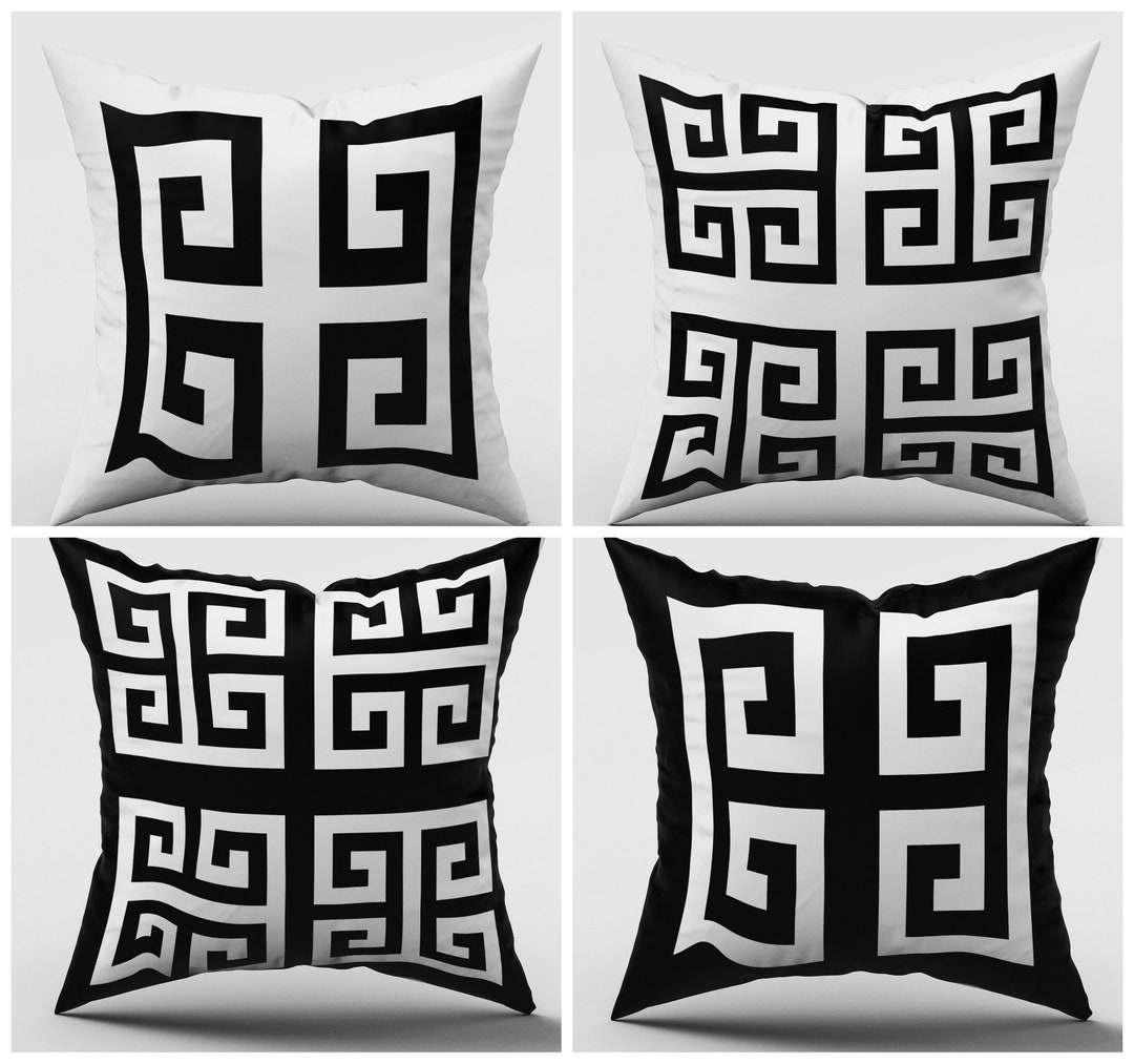 Greek Key Pillow Coverblack and White Pillowgeometric Pillow Cover