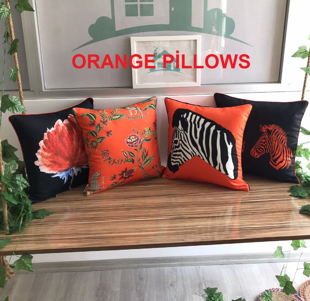 Outdoor Orange Pillow Cover Orange Lumbar Pillow Zebra Print Etsy