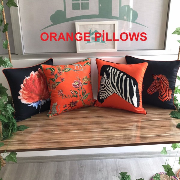 Outdoor Orange Pillow Cover, Orange Lumbar Pillow, Zebra Print Cushion, Orange Throw Pillows, Orange Cushion, Zebra Home Decor, Orange Decor