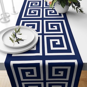 Greek Key Table Runner Navy White Tablecloth Greek Table Decor Custom Table Runner Geometrik Pattern Greek Key Border Navy and White 4