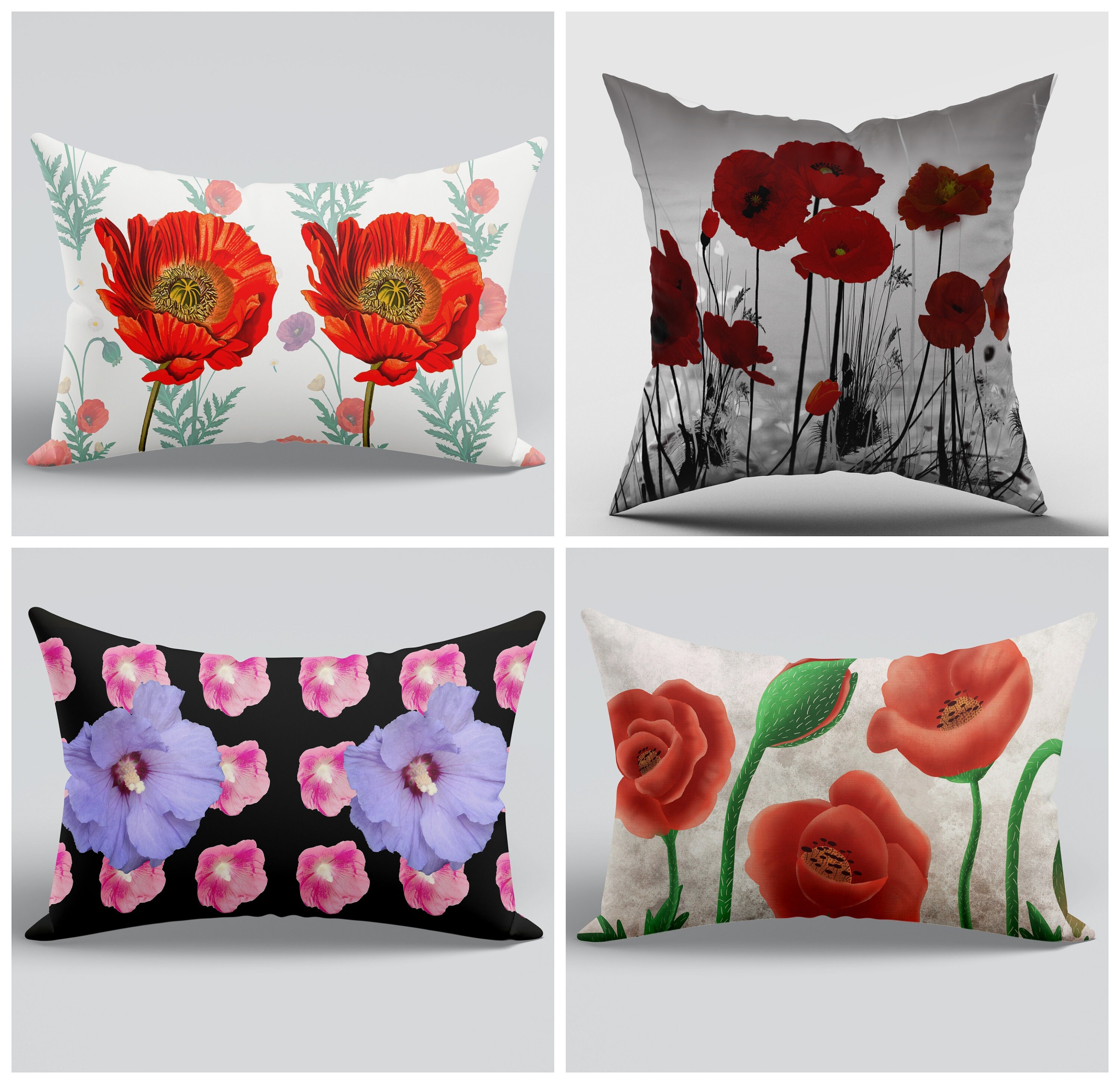 Poppy Pillow CoverRed Poppy Lumbar Pillow CoverPoppy Cushion Etsy