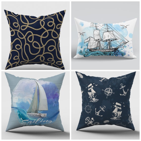 Nautical Outdoor Pillow Covercoastal Pillowsailboat Decorship Rope Throw Pillow8x16 10x20 12x16 12x18 12x20 14x22 16x24 Etsy