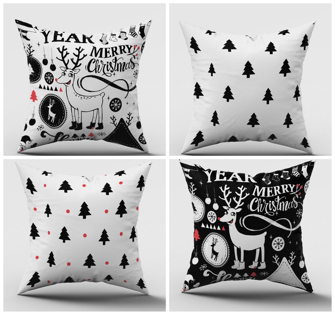 Christmas Pillow Coverblack Christmas Pillowschristmas Black Etsy