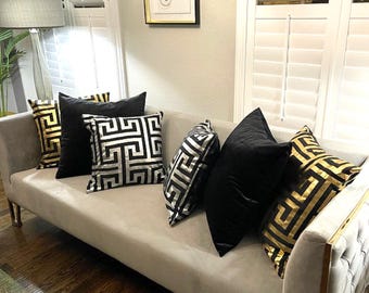 Gold Pillow Cover|Gold Cushions|Black and Gold Pillow|Gold Home Decor|Silver Pillow Cover|Black and Silver Pillows|Luxury Pillows