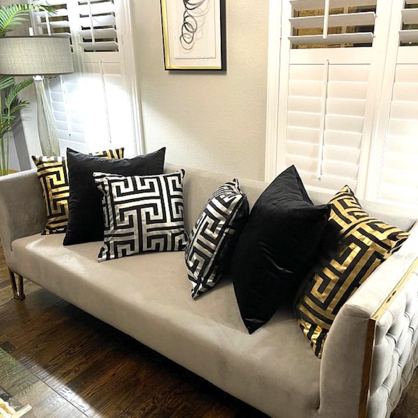 Gold Pillow Cover|Gold Cushions|Black and Gold Pillow|Gold Home Decor|Silver Pillow Cover|Black and Silver Pillows|Luxury Pillows