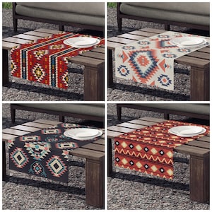Southwestern Table Runner|Native America Decor|Aztec Kitchen Decor|Brick Color Table Cloth|Rug Design Table Runner|Rug Design Table Decor