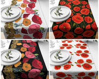 Poppy Table Runner|Outdoor Poppy Table Runner|Red Poppies Table Decor|Red Floral Home Decor|Poppy Dinig Table Runner|Poppy Kitchen Decor