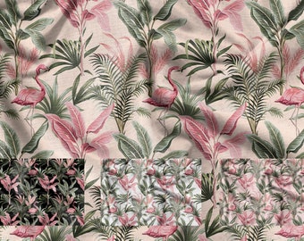 Tropical Outdoor Fabric by the yard, Flamingo Upholstery Fabric, Plant fabric, Colorful Floral fabric, seat fabric, digital print fabric