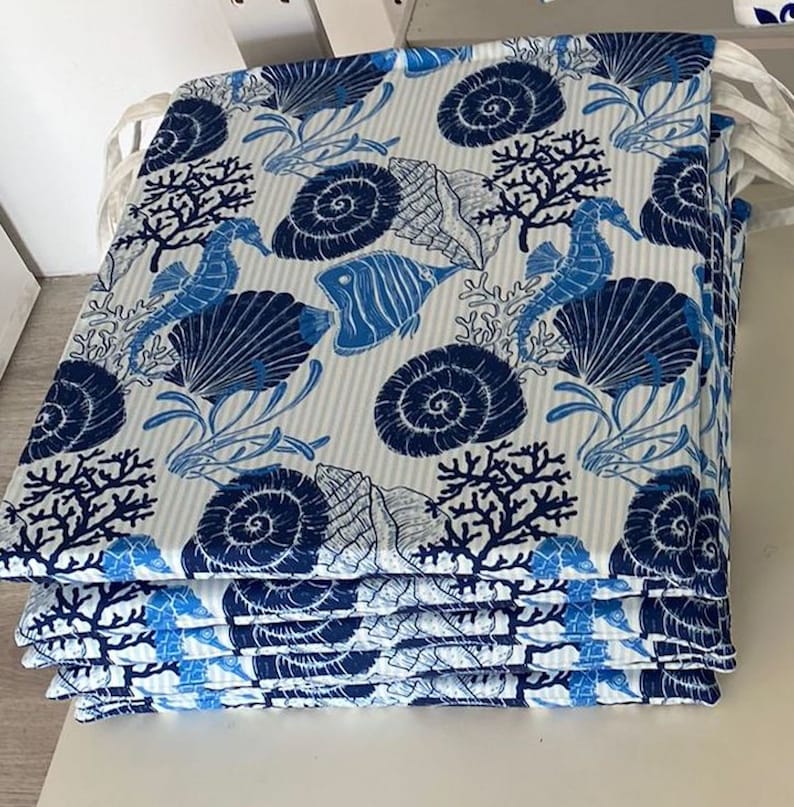 Nautical Chair Cushions & Covers Custom Kitchen Chair Pads 1.2 or 2 Inches Thick Foam Included Ties at the Back Zippered Easy to Wash image 8