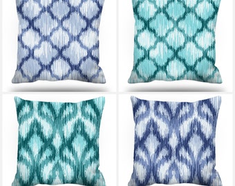 Ikat Pillow, Blue Ikat Pillow Covers, Blue Throw Pillows, Ikat Cushions, Ikat Pillows in Blue Teal, 16x16, 18x18, 20x20, 12x20, 16x26