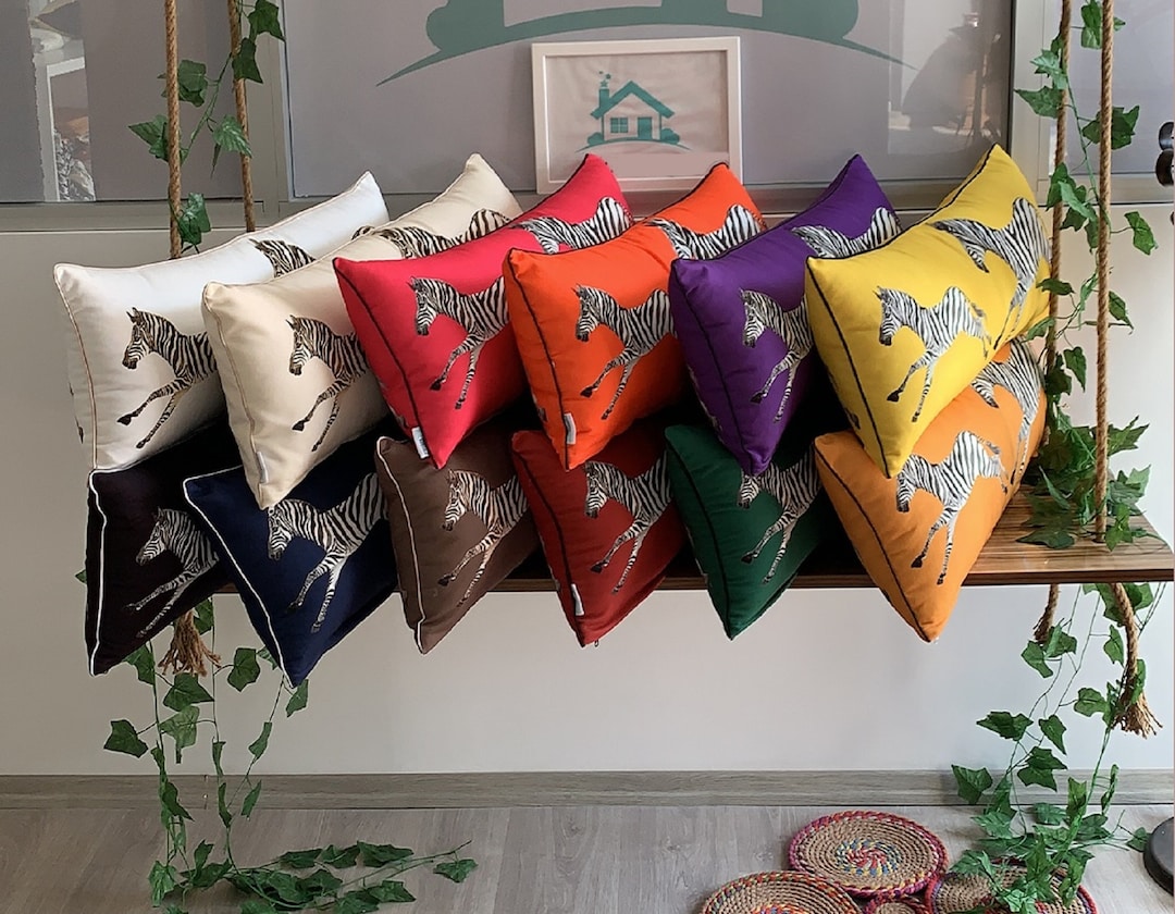 Zebra Pillow Cover, Long Lumbar Pillow on Bed, Zebra Pillow Case, 12x32