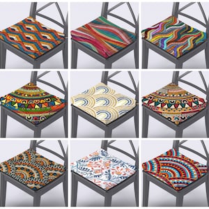 Abstract Chair Cushions with ties 1.2 and 2 inches thick foam cushion vivid colorful chair pads