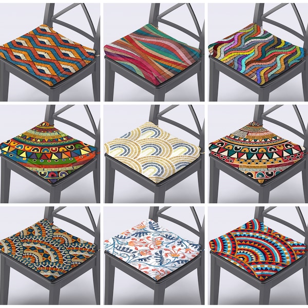 Outdoor Chair Cushions with Ties Abstract Chair Pads Colorful Chair Cushions Custom Size 1.2 or 2 inches Thick Foam Zippered Easy to Wash