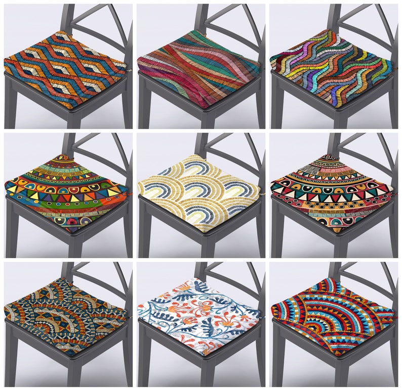 Abstract Chair Cushions with ties 1.2 and 2 inches thick foam cushion vivid colorful chair pads